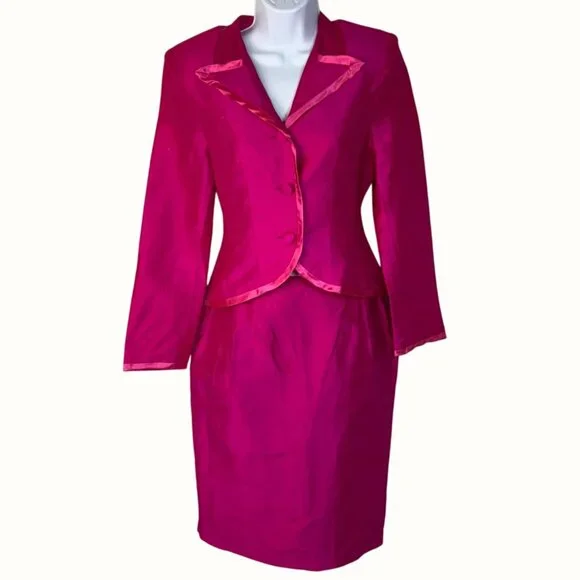 Vintage Versei Womens Fuchsia Silk Skirt Suit Set Size 4 Pageant Interview NWT - Picture 10 of 11